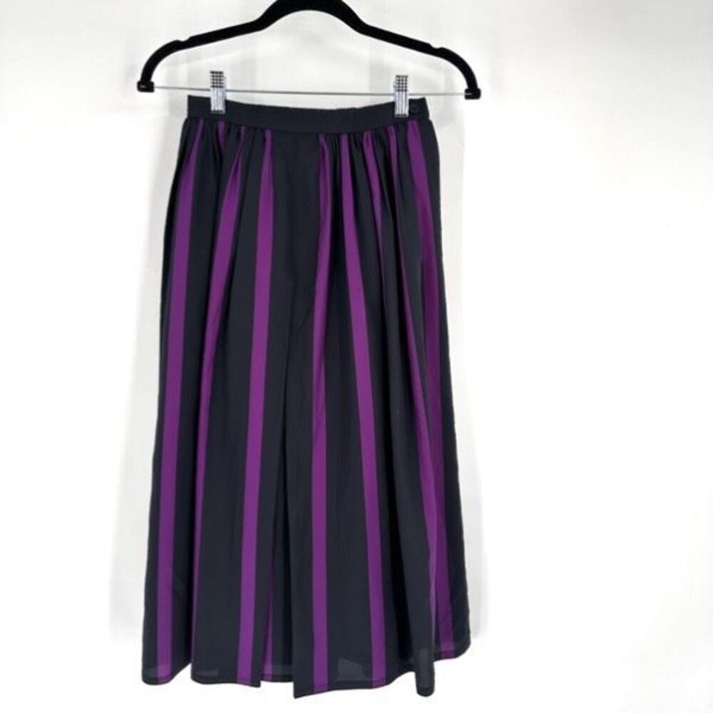 Vintage 1950s Jaeger Womens Striped Midi Flared Skirt Black Purple Size XXS